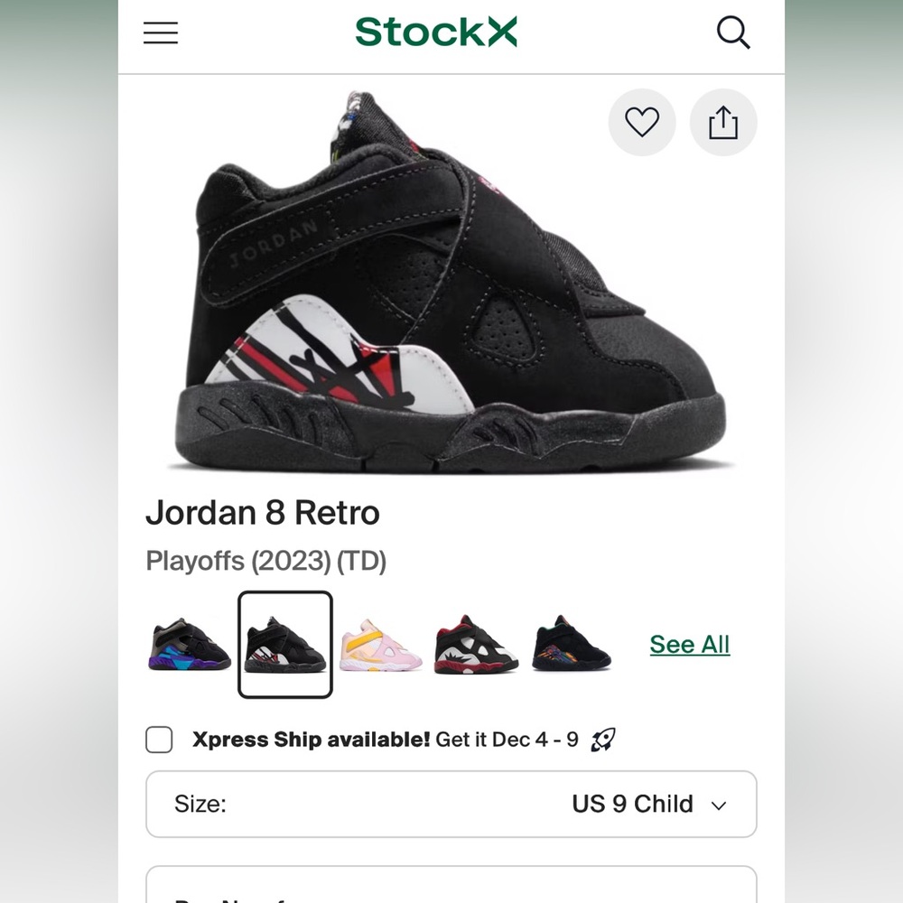 New Jordan 23s Kids Black Sneakers 8 Retro with Red and White Accents size 9C